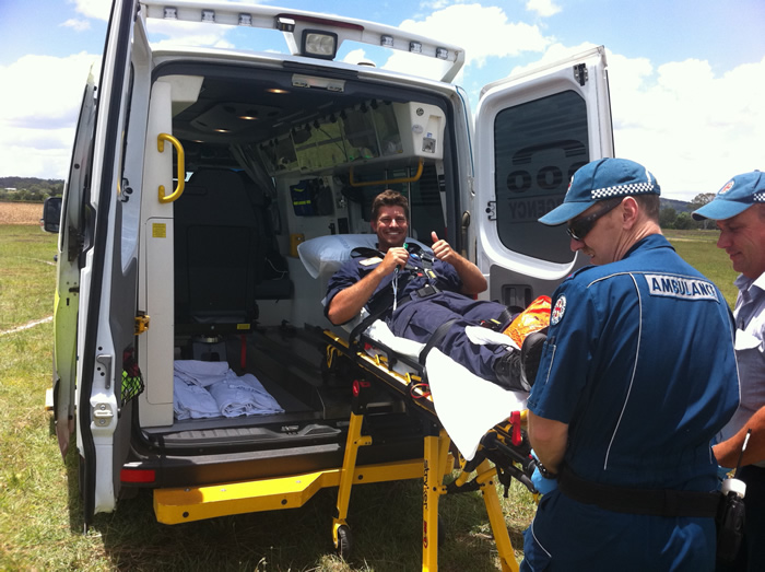 David Graham aka Farmer Dave being loaded into ambulance